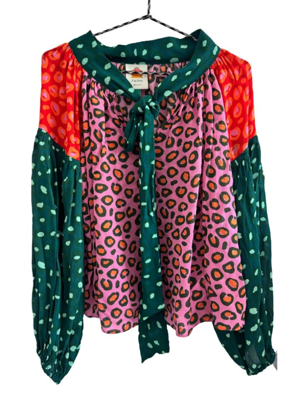 Farm Rio Multicolor Cheetah Print Polka Dot Mixed Print Breezy Relaxed Blouse